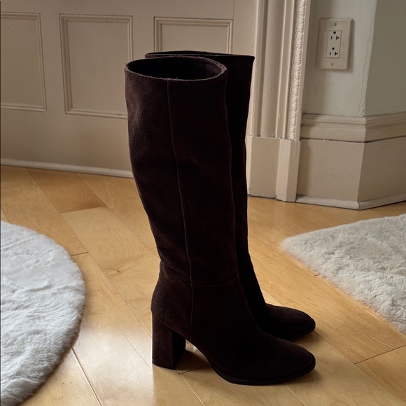 Italian Suede Heeled Boots - Chocolate - Picture 2 of 6